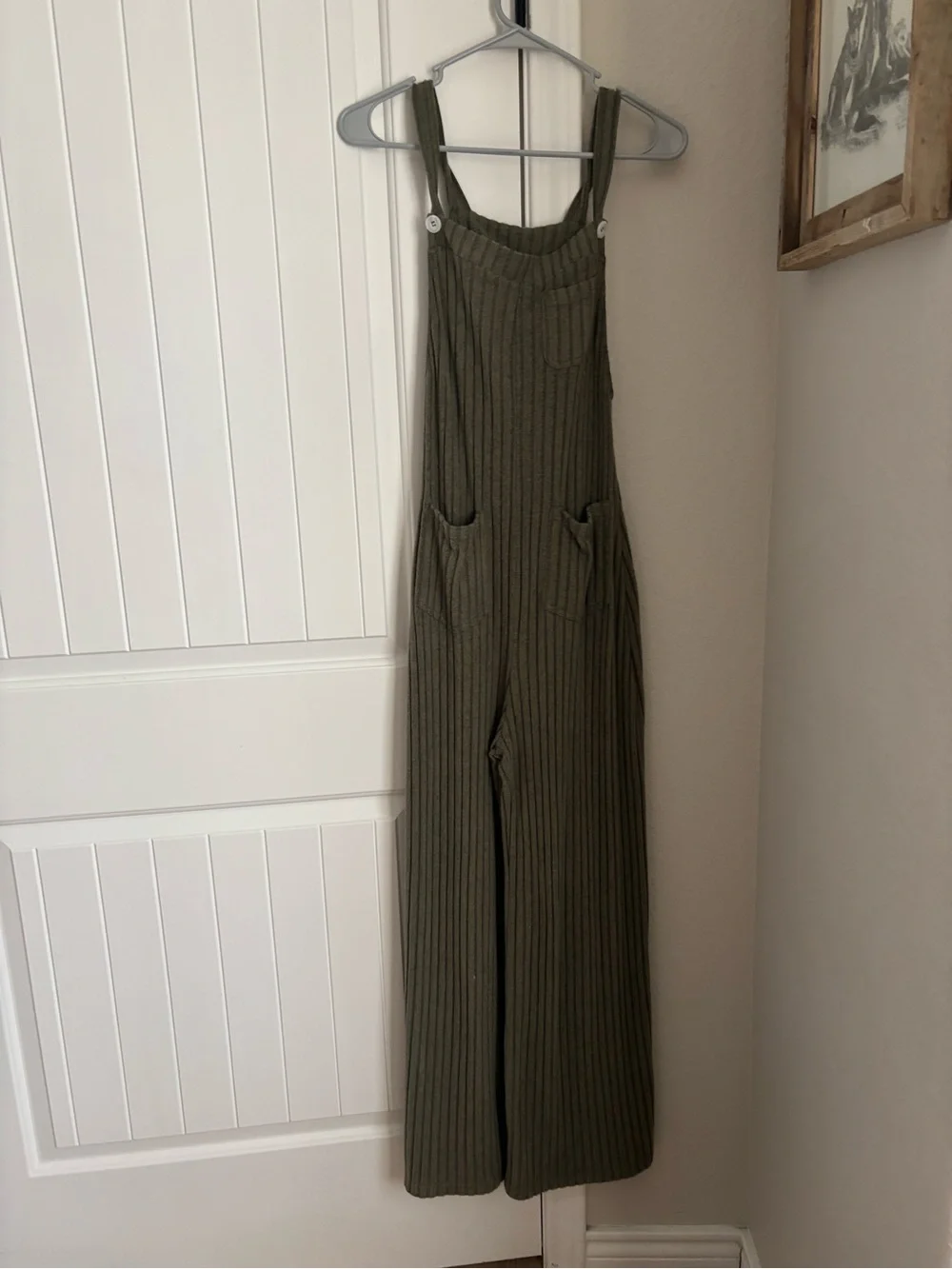 HALARA Olive Green Ribbed Overalls with Pocket Detail - Picture 2 of 5